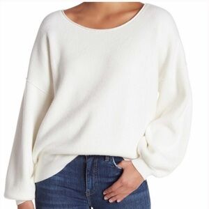 Free People Shadow Sweater Ribbed balloon sleeves Cream Ivory Oversized Size S/M